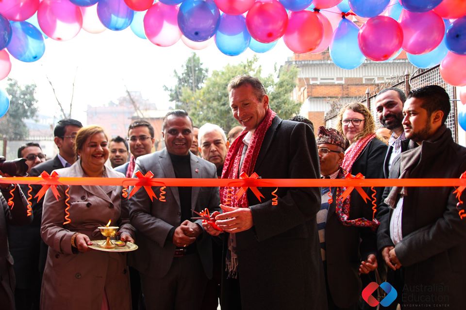 Australian Ambassador to Nepal, H.E. Peter Budd formally inaugurates the Australian Education Information Centre. 