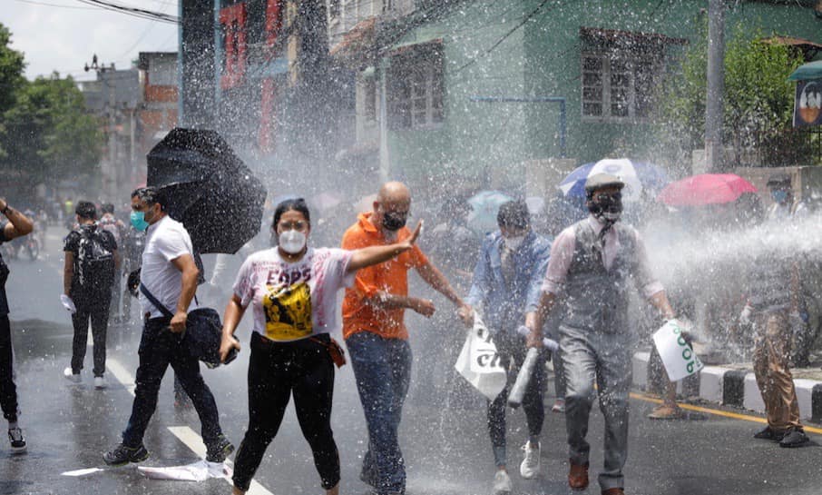 Protesters were sprayed with water canons by Nepal Police. (Image: Abhishek Sanwa/Facebook)